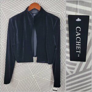 NEW Cachet Velvet Jacket Size Large Satin Trim Crop Bolero Black Vintage Evening